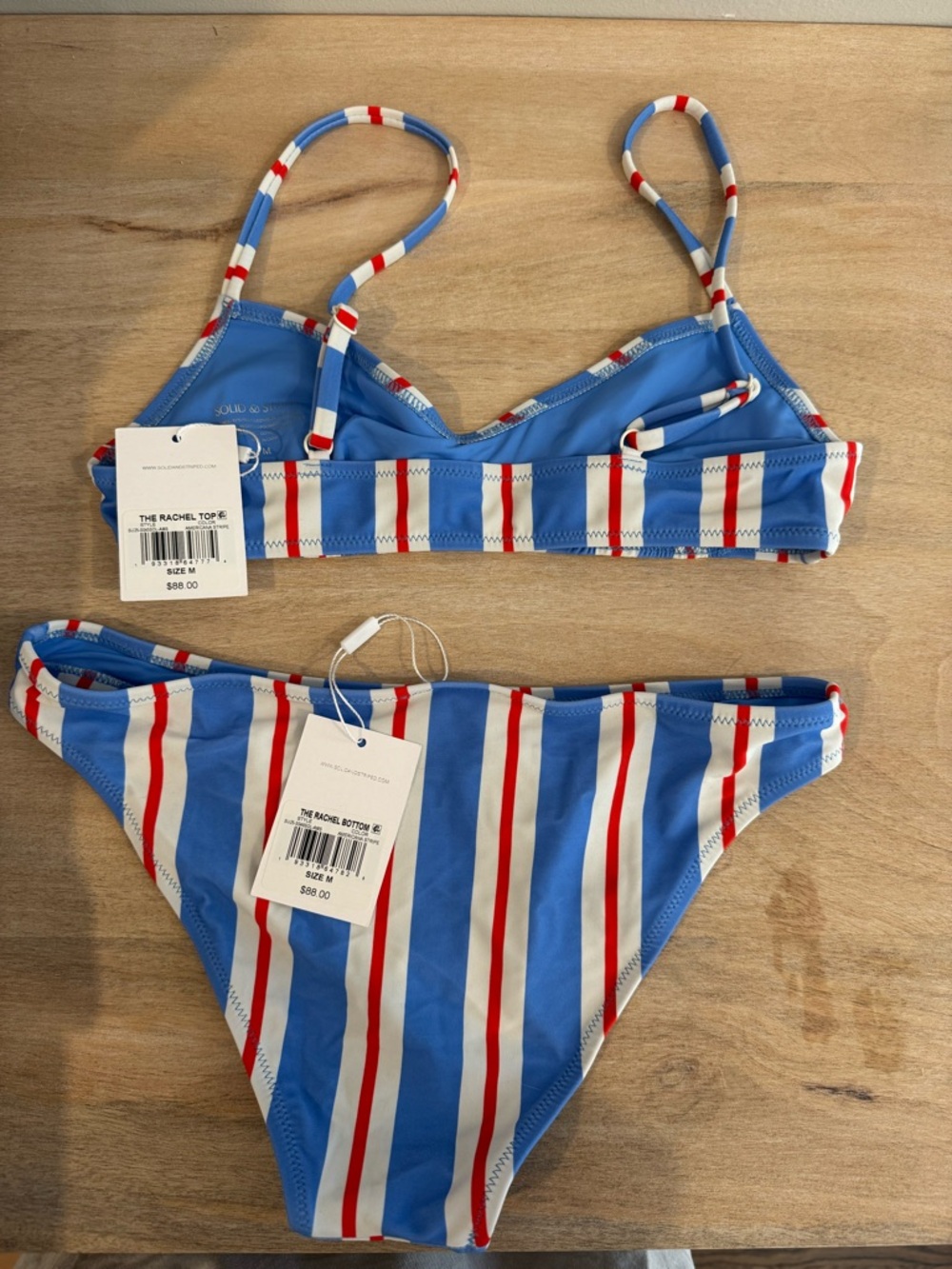 NWT SOLID & STRIPED Blue, White & Red Striped Bikini Set - Picture 2 of 5